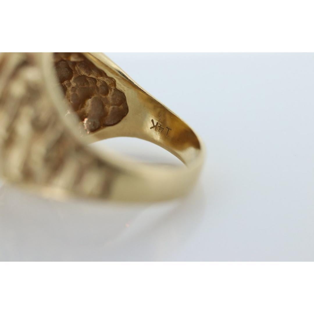 Women's or Men's 14k Gold BAMBOO ring with a 1985 Panda 1/20 999 Fine 24k Gold Coin Bamboo bezel For Sale