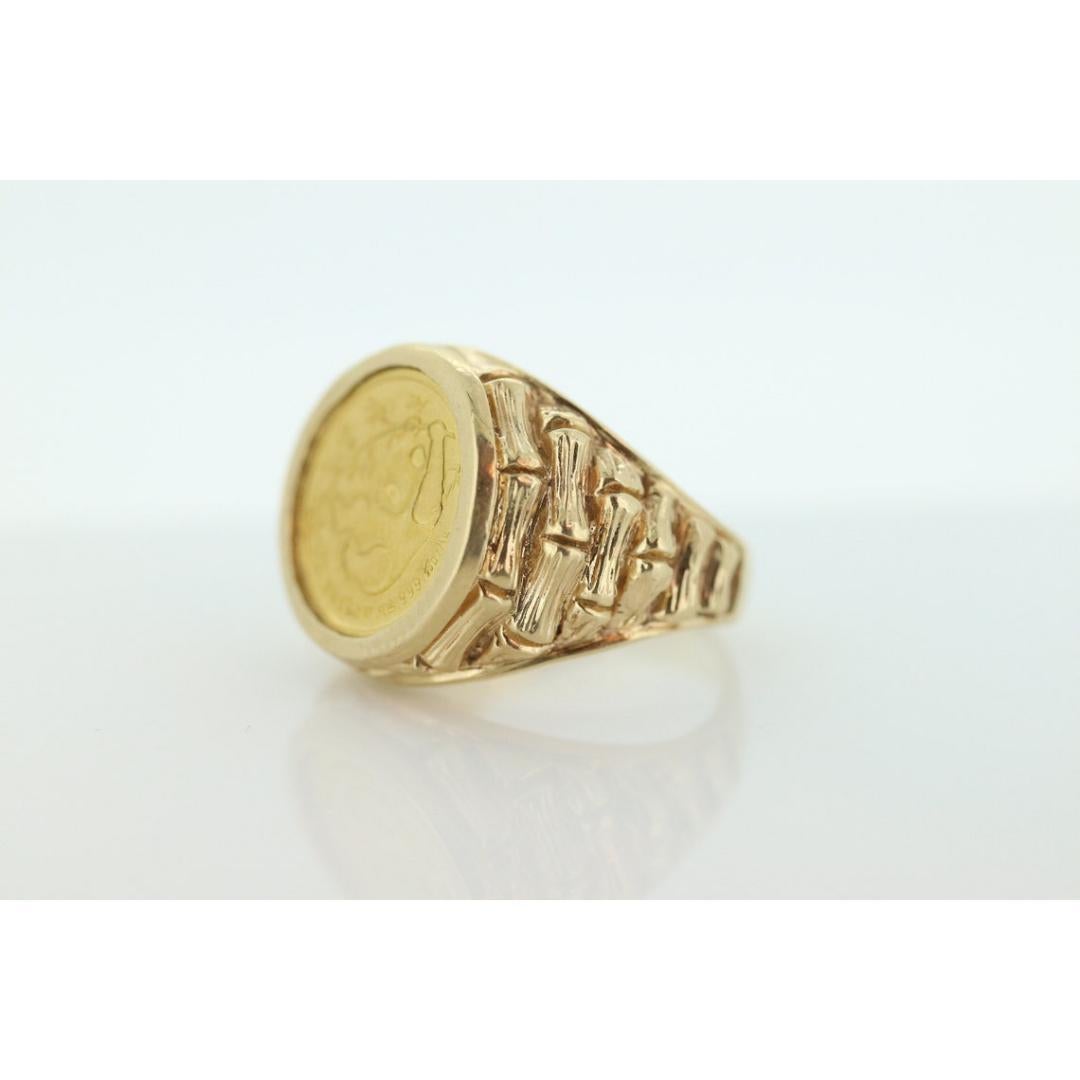 14k Gold BAMBOO ring with a 1985 Panda 1/20 999 Fine 24k Gold Coin Bamboo bezel For Sale 1