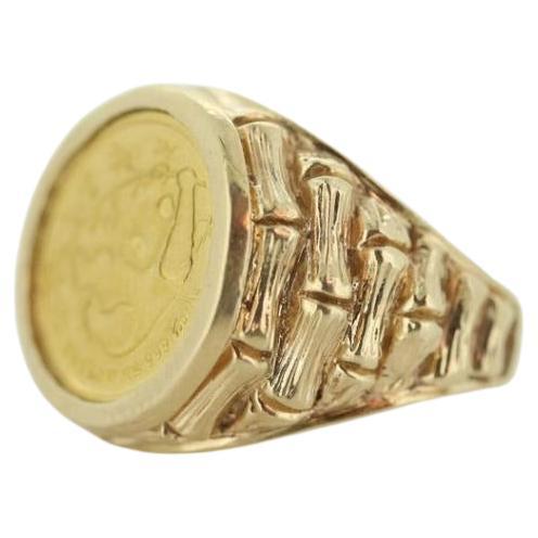 14k Gold BAMBOO ring with a 1985 Panda 1/20 999 Fine 24k Gold Coin Bamboo bezel