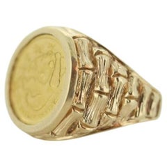 14k Gold BAMBOO ring with a 1985 Panda 1/20 999 Fine 24k Gold Coin Bamboo bezel