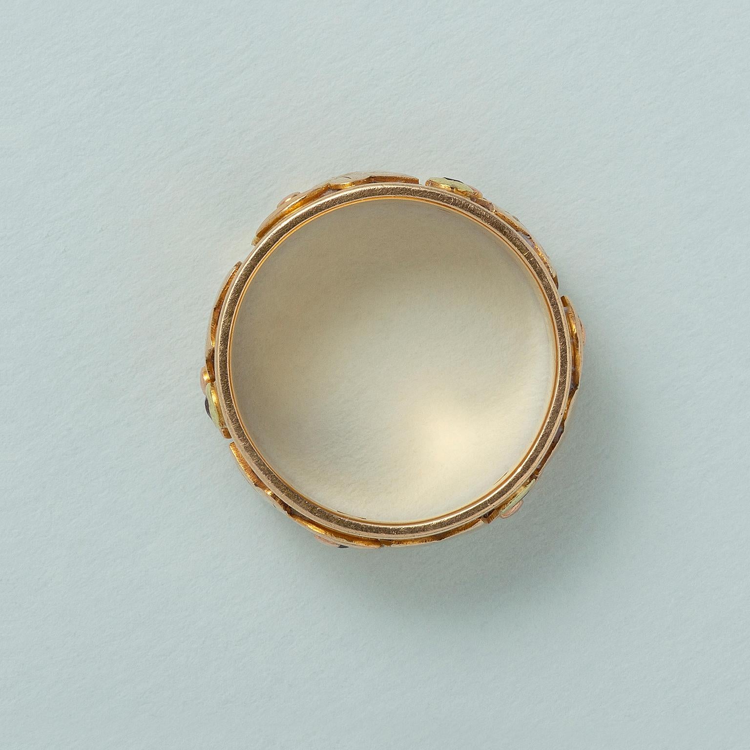 14k Gold Band Ring with Ivy and Ruby In Good Condition For Sale In Amsterdam, NL