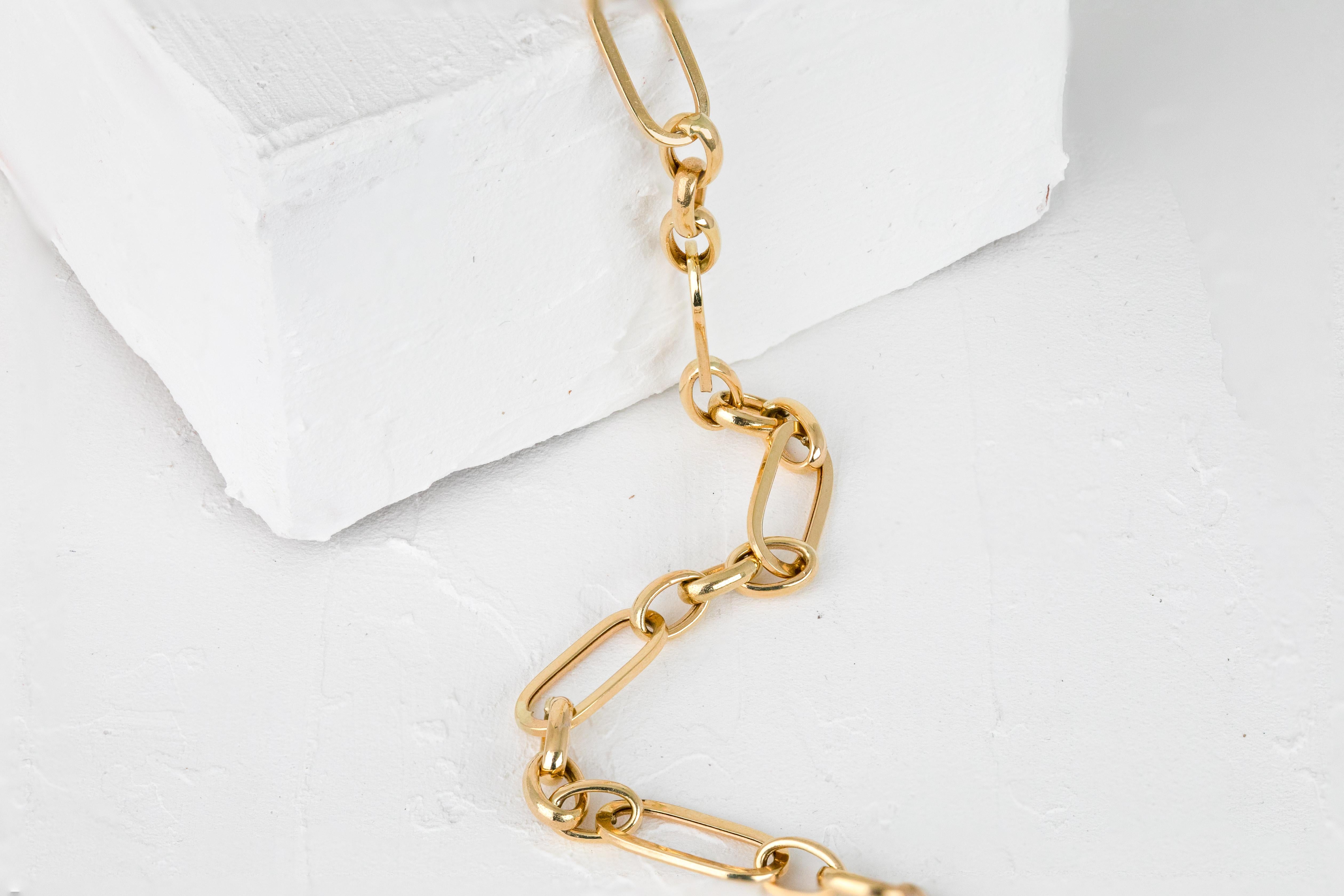 14k Gold Bangle Paper Clip Chain Bracelet For Sale 1