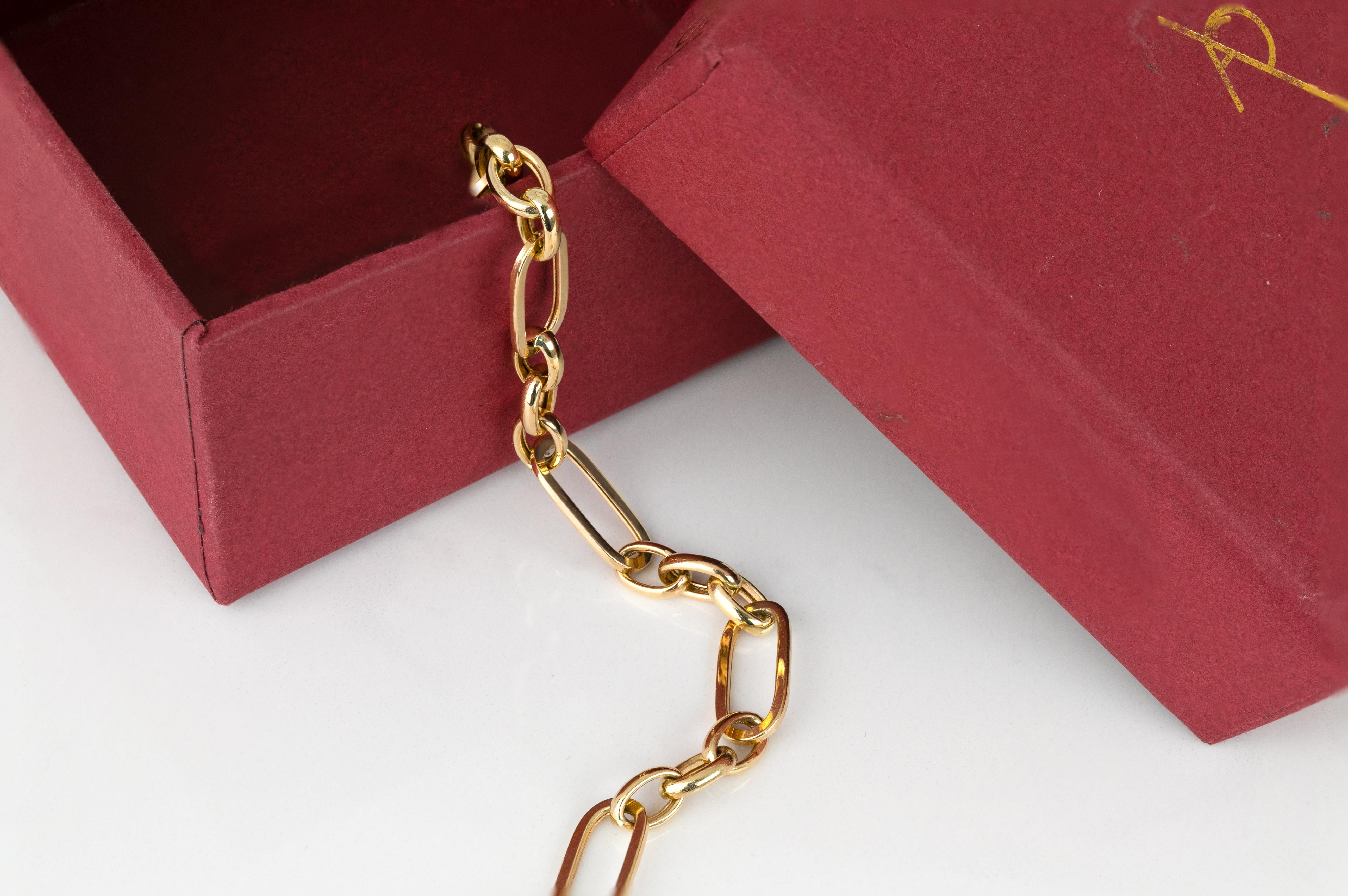 14k Gold Bangle Paper Clip Chain Bracelet For Sale 2