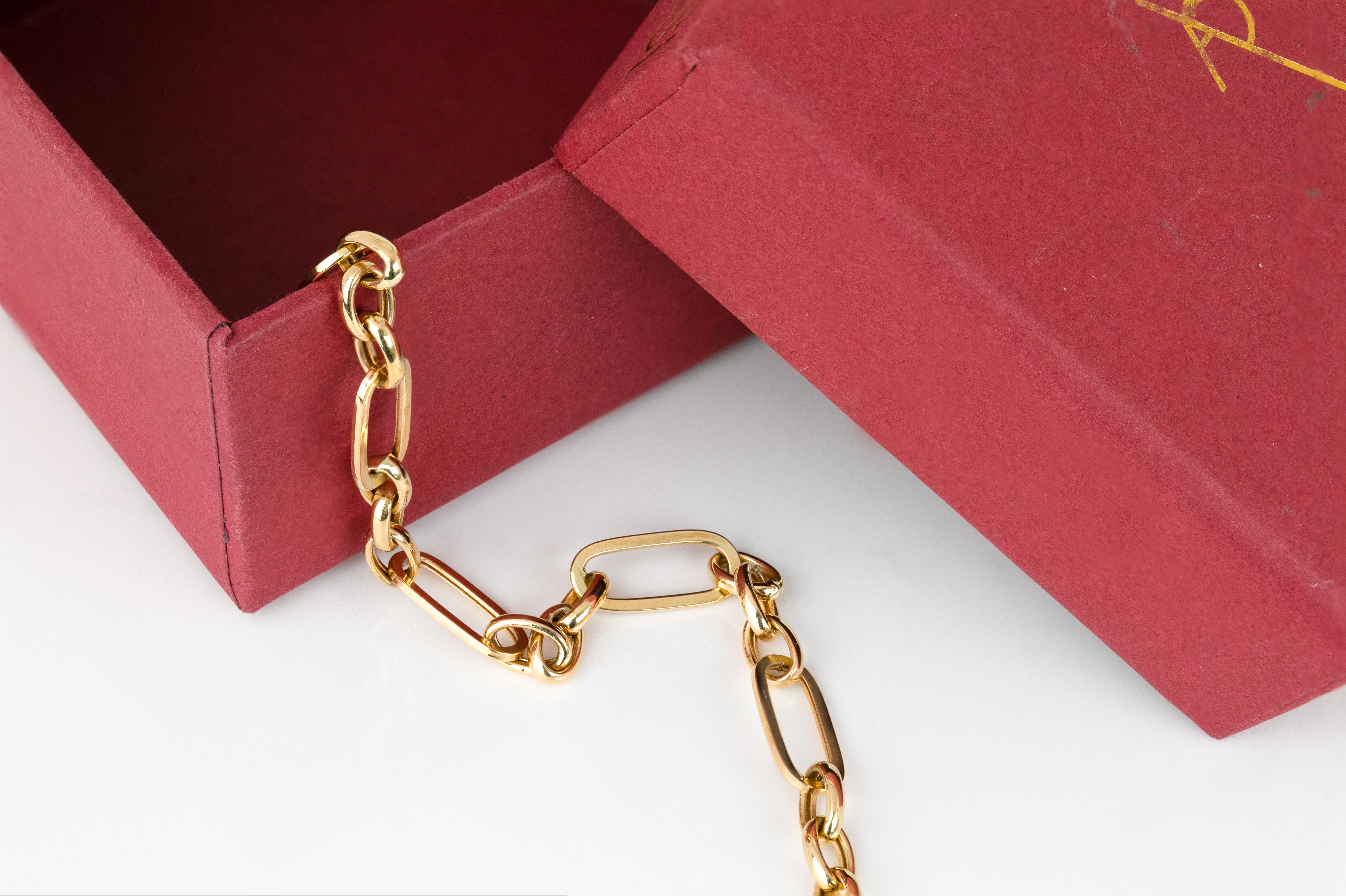 14k Gold Bangle Paper Clip Chain Bracelet For Sale 3