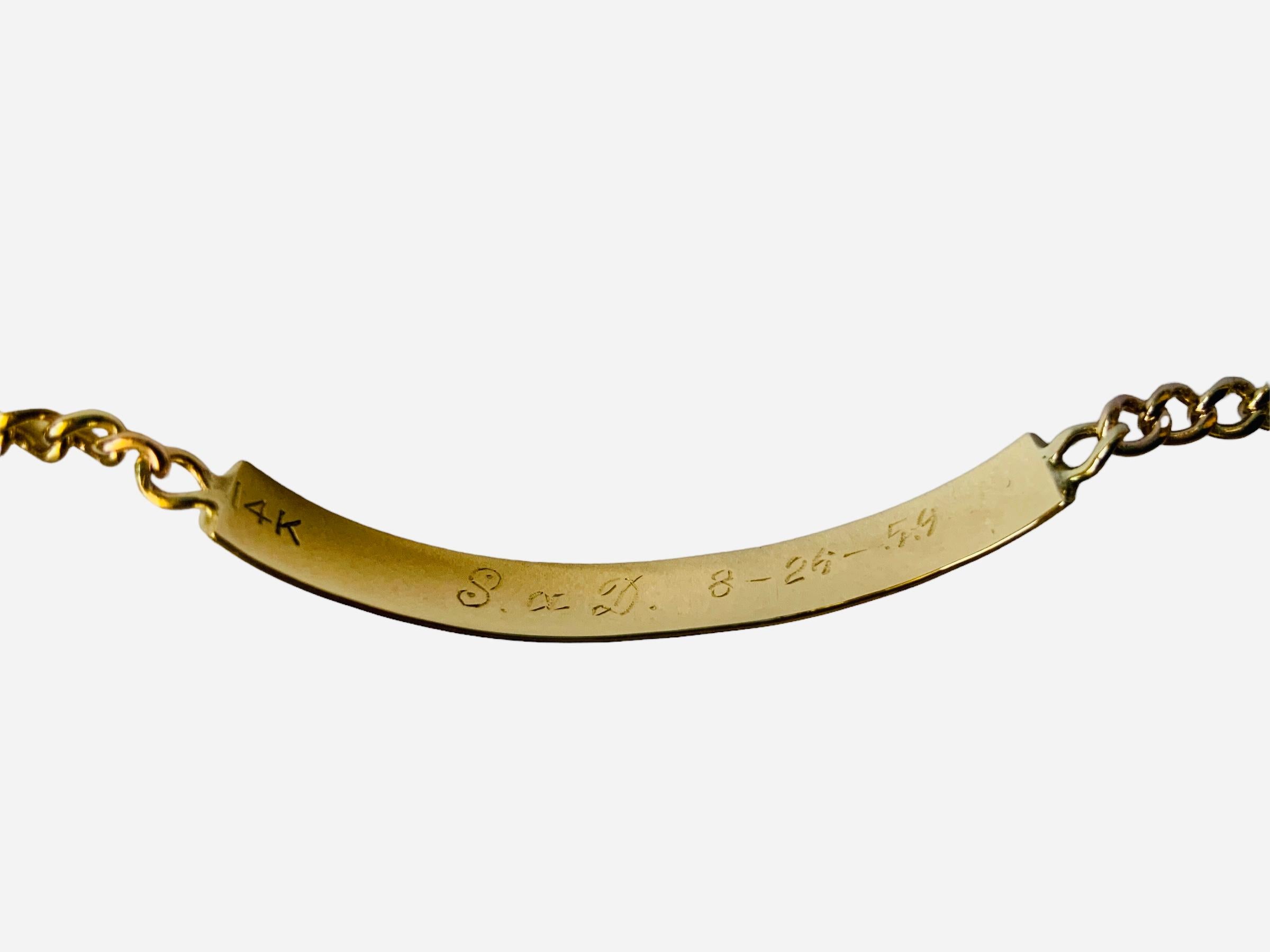 14K Gold Bar Link ID Bracelet For Sale 5