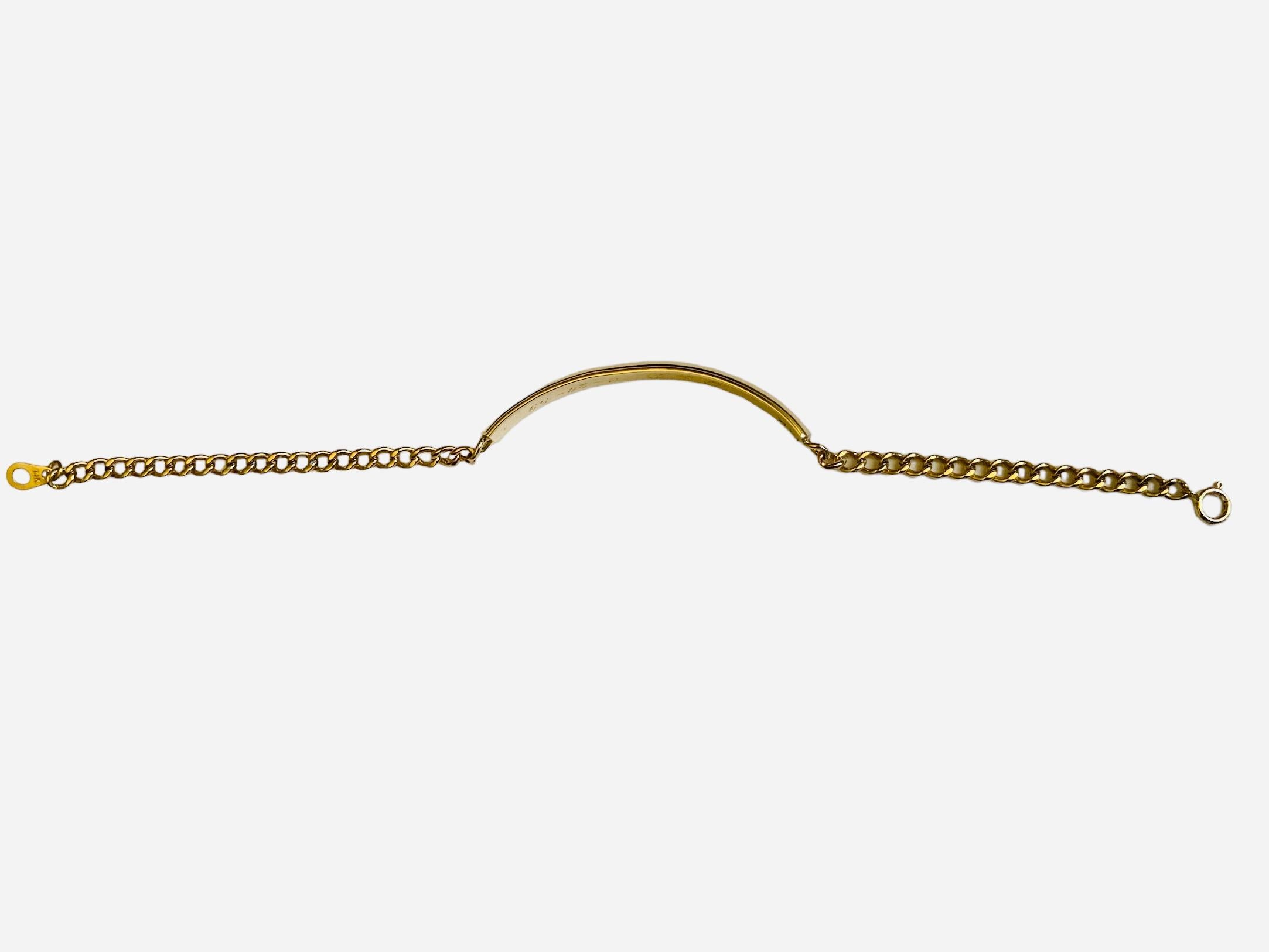 14K Gold Bar Link ID-Armband im Angebot 1