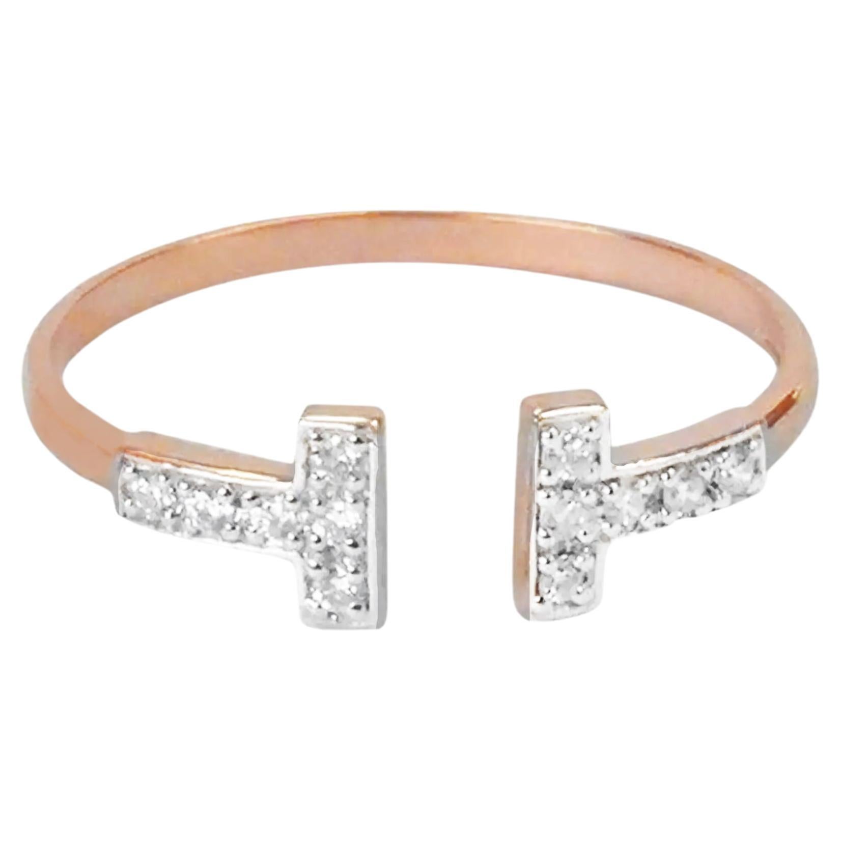 Im Angebot: 14k Gold Bar-Ring mit zwei Bar-Diamant-Ring und doppeltem Bar-Ring ()