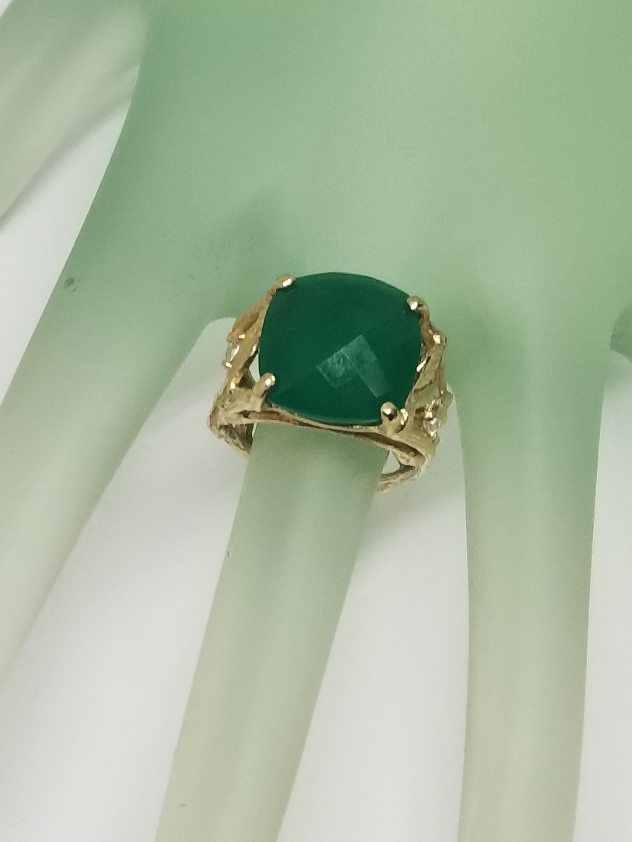 Artisan 14 Karat Gold Bark Green Onyx Ring