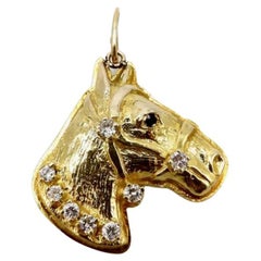14k Gold Bas Relief Horse Head Pendant with Diamond Accents & Sapphire Eye