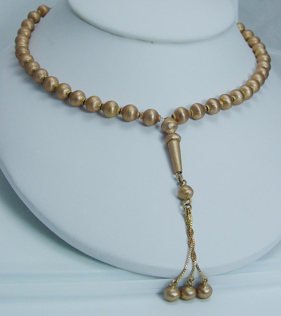 14K Gold Beaded Necklace Gold Bead Tassels For Sale 7