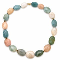 14k Gold Beads & Clasp Multi Color Tumbled Polished Hardstone Statement Necklace