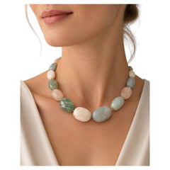 14k Gold Beads & Clasp Multi Color Tumbled Polished Hardstone Statement Necklace