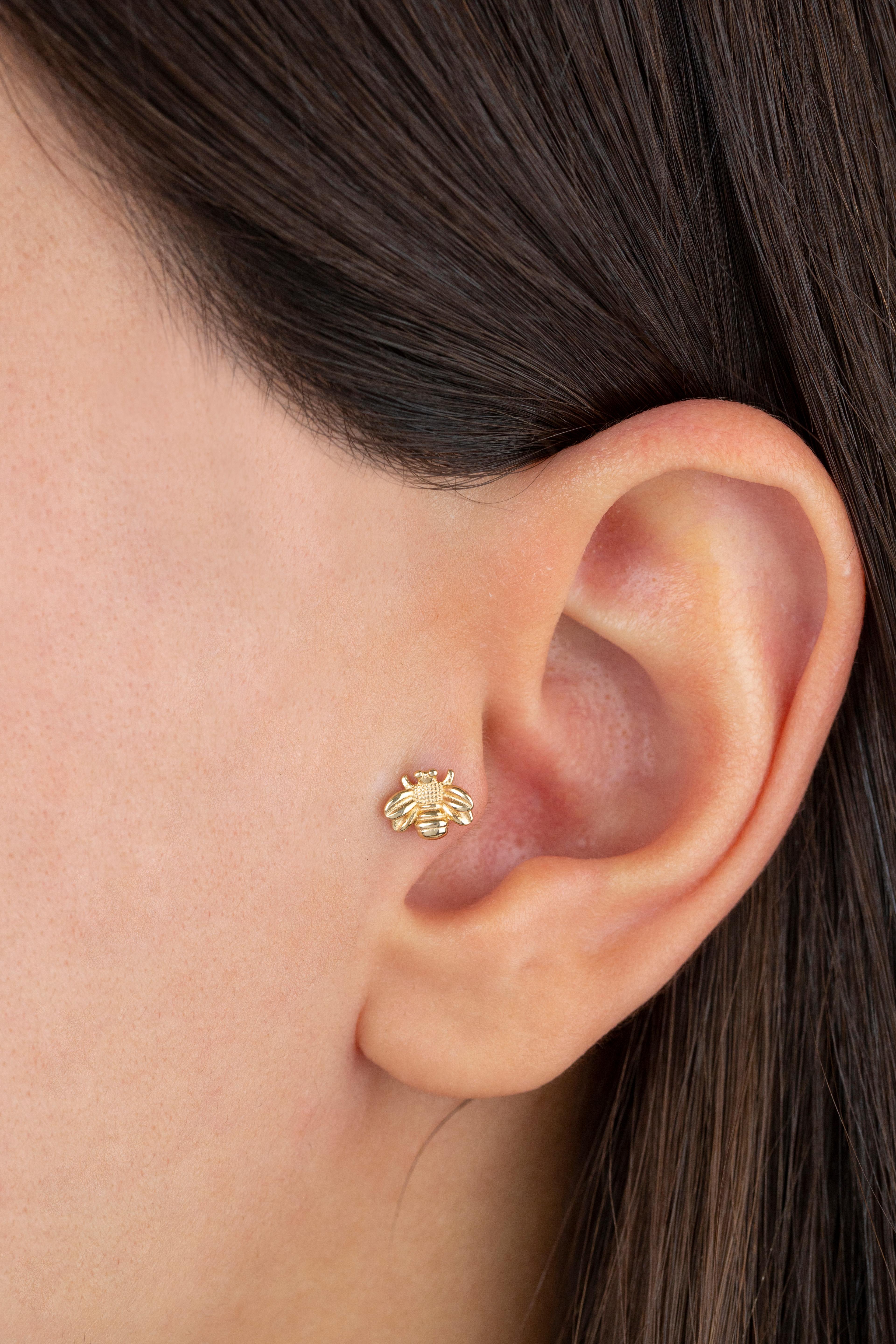 14k gold bee earrings