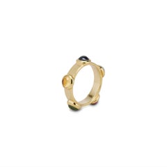 Anillo llamativo con bisel de oro de 14k y piedra preciosa en forma de cabujón