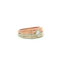14k Gold Bezel Diamond Solitaire Grooved Geometric Stack Look Band Ring