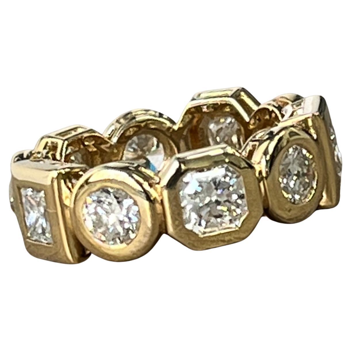 For Sale:  14K Gold Bezel Set Multi-Shape Diamond Eternity Band