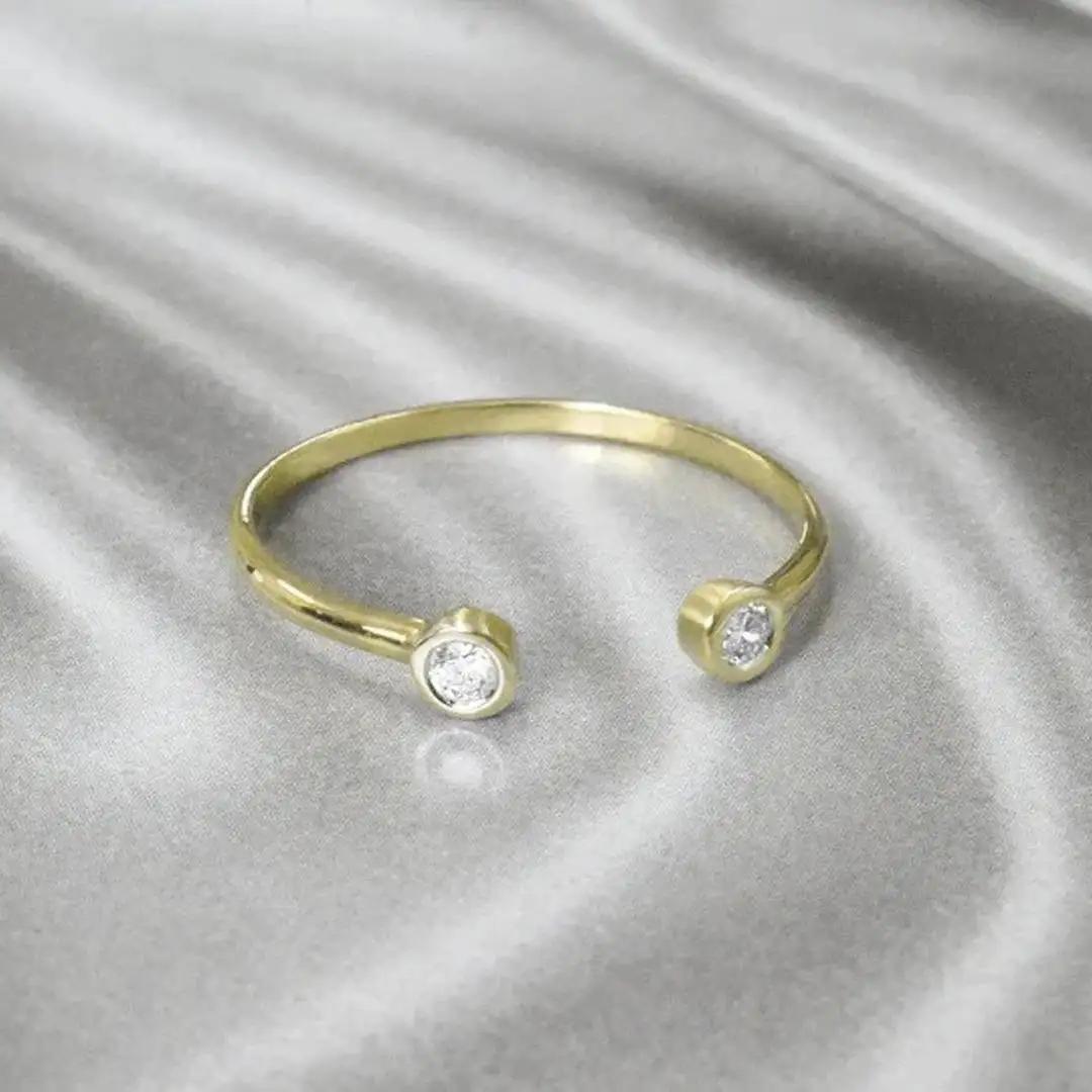For Sale:  14k Gold Bezel Set Two Diamond Open Ring Diamond Cuff Ring 5