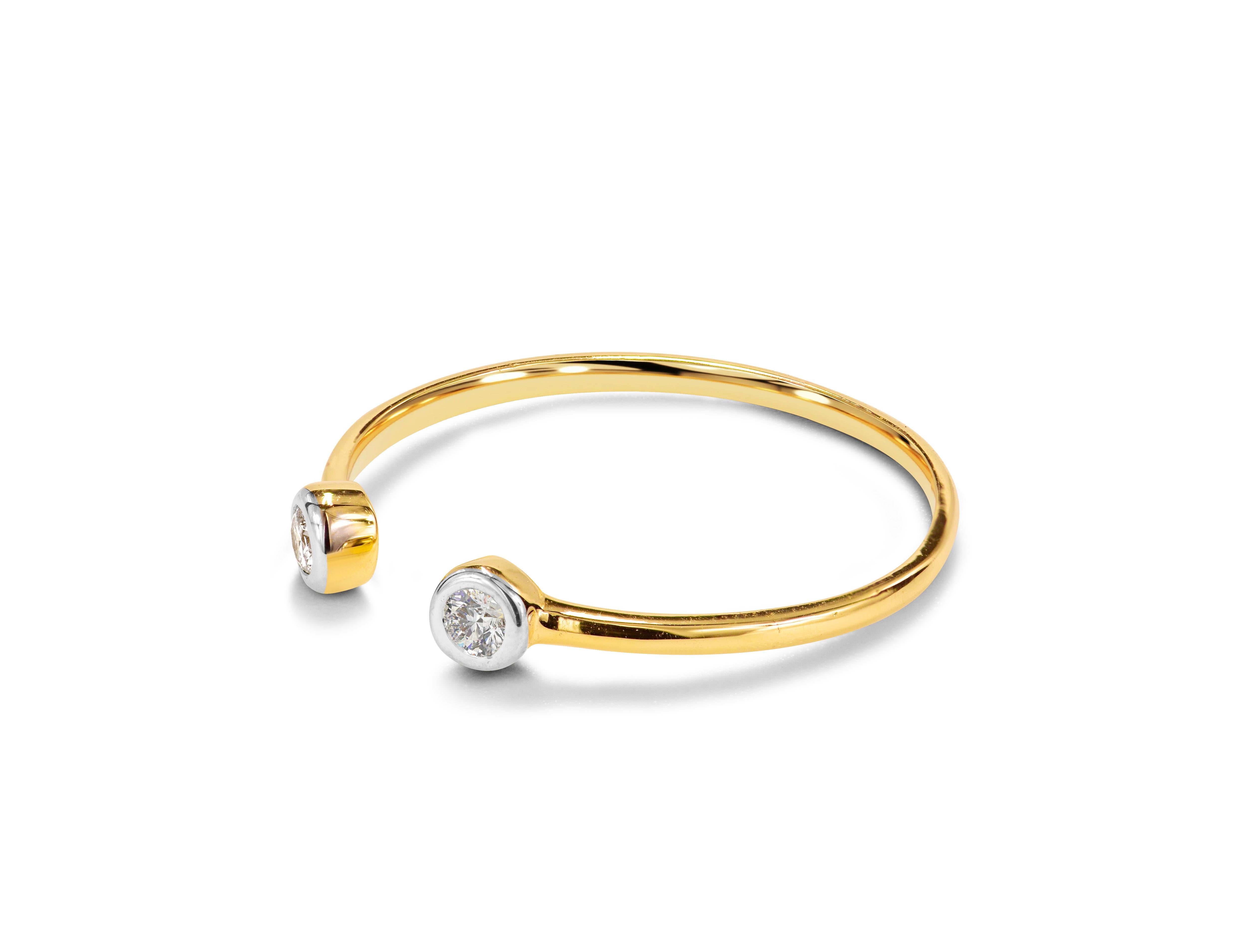 For Sale:  14k Gold Bezel Set Two Diamond Open Ring Diamond Cuff Ring 3