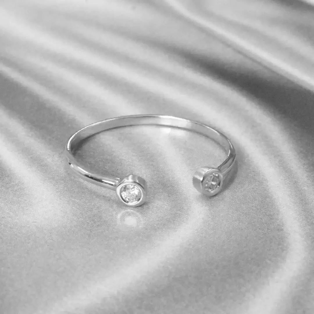 For Sale:  14k Gold Bezel Set Two Diamond Open Ring Diamond Cuff Ring 6