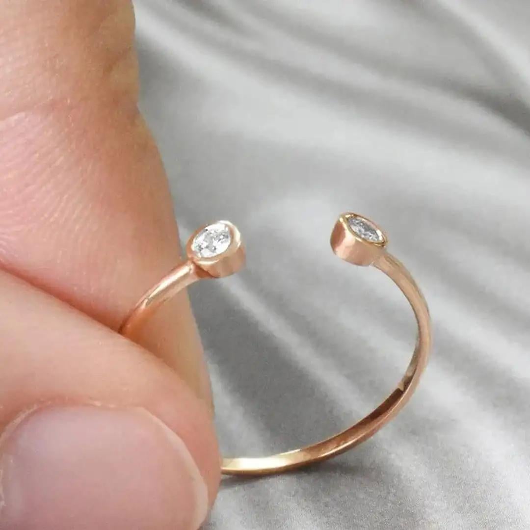 For Sale:  14k Gold Bezel Set Two Diamond Open Ring Diamond Cuff Ring 7