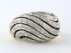 14k Gold Bicolour Ring with Onyx and 30 Single Cut Diamonds, US 7.75