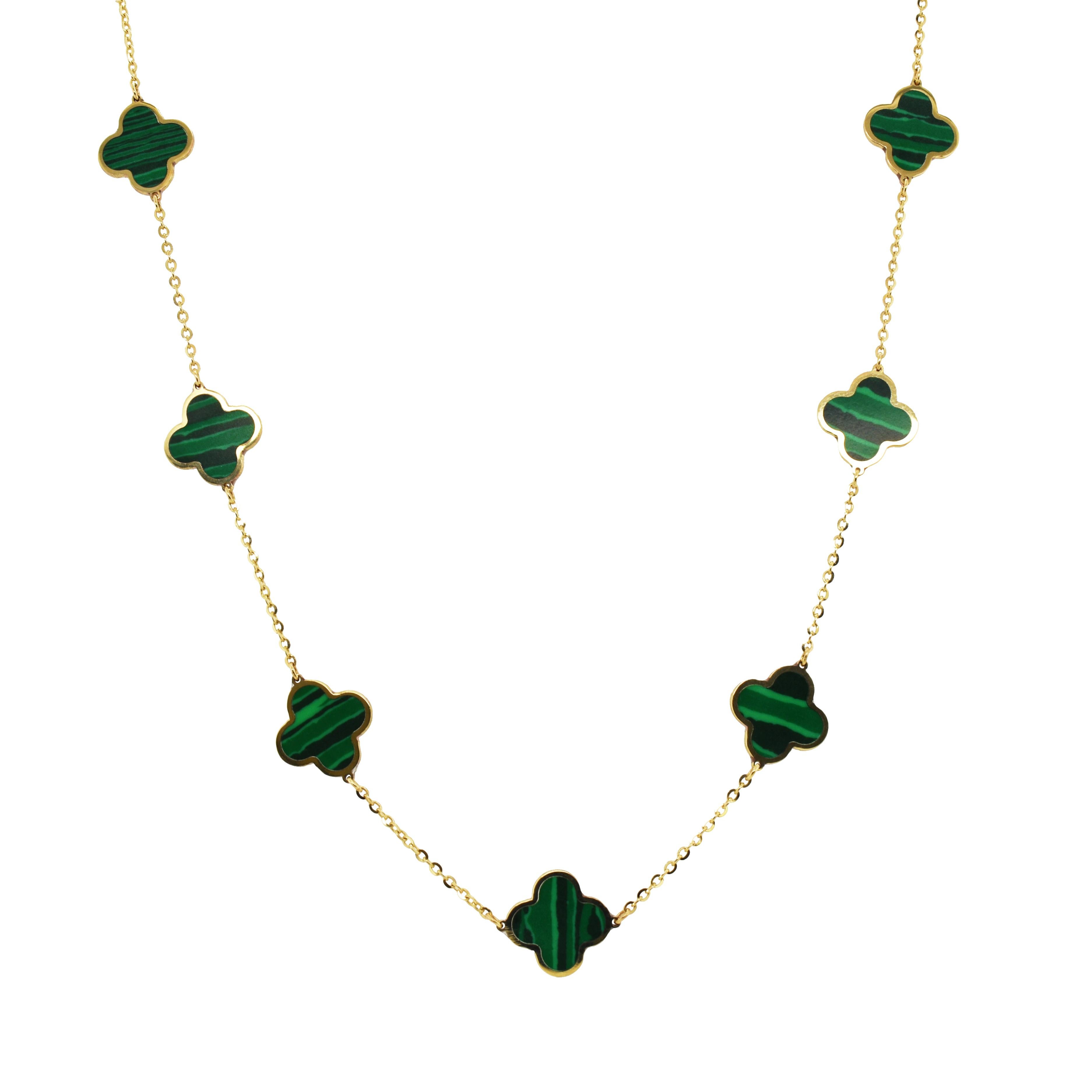 14K GOLD BIG CLOVE MALACHITE NECKLACE

-Necklace Length: 16-18 inches
-Made in Italy

This piece is perfect for everyday wear and makes the perfect Gift! 

We certify that this is an authentic piece of Fine jewelry. Every piece is crafted with the