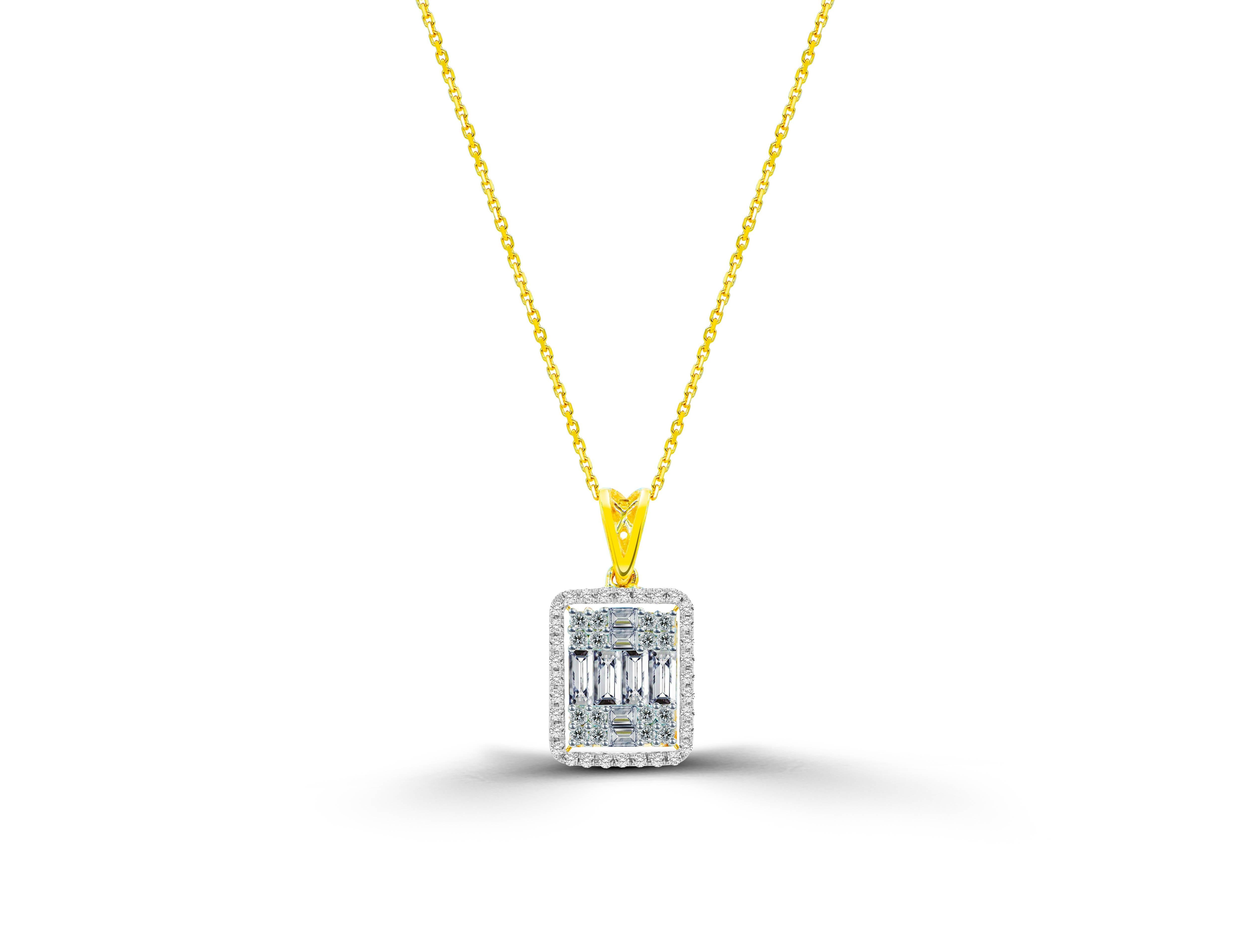 Moderne Collier baguette à gros diamants en or 14K en vente
