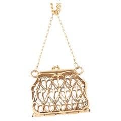 14K Gold Big Purse Pendant Articulated Openable Filigree Heart Design Heavy 6.5g