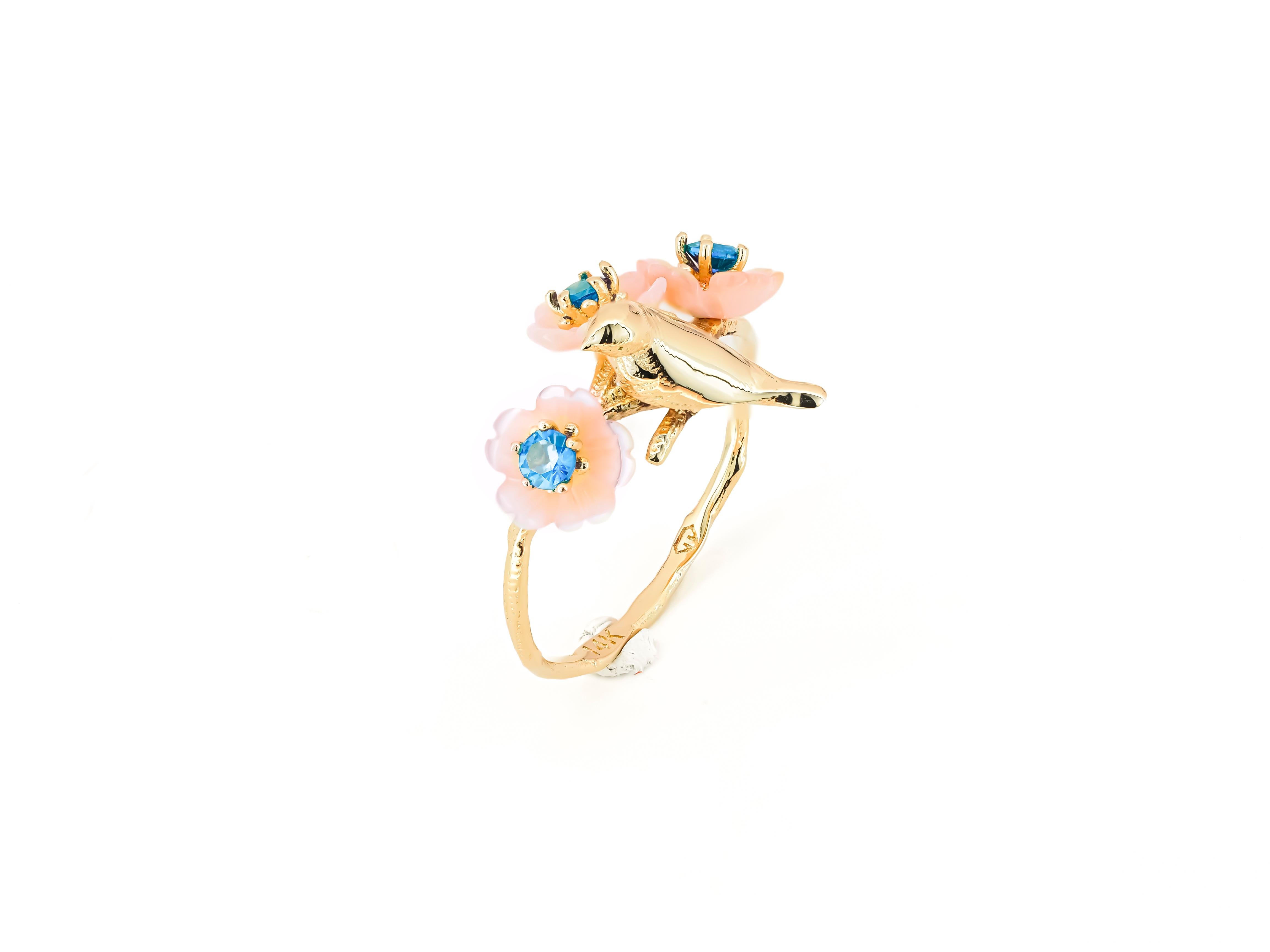 For Sale:  14k Gold Bird on Branch Ring 12