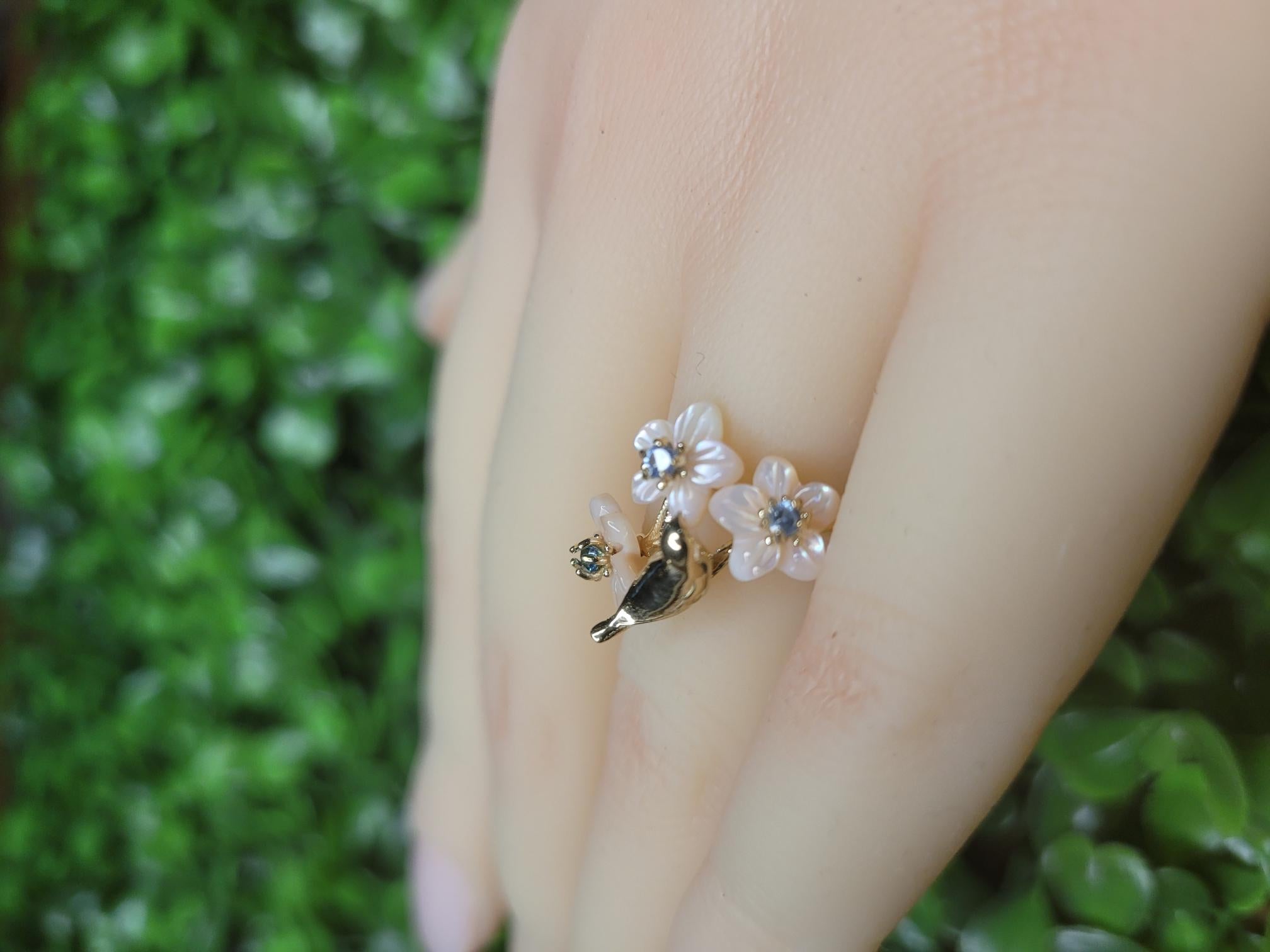 For Sale:  14k Gold Bird on Branch Ring 15