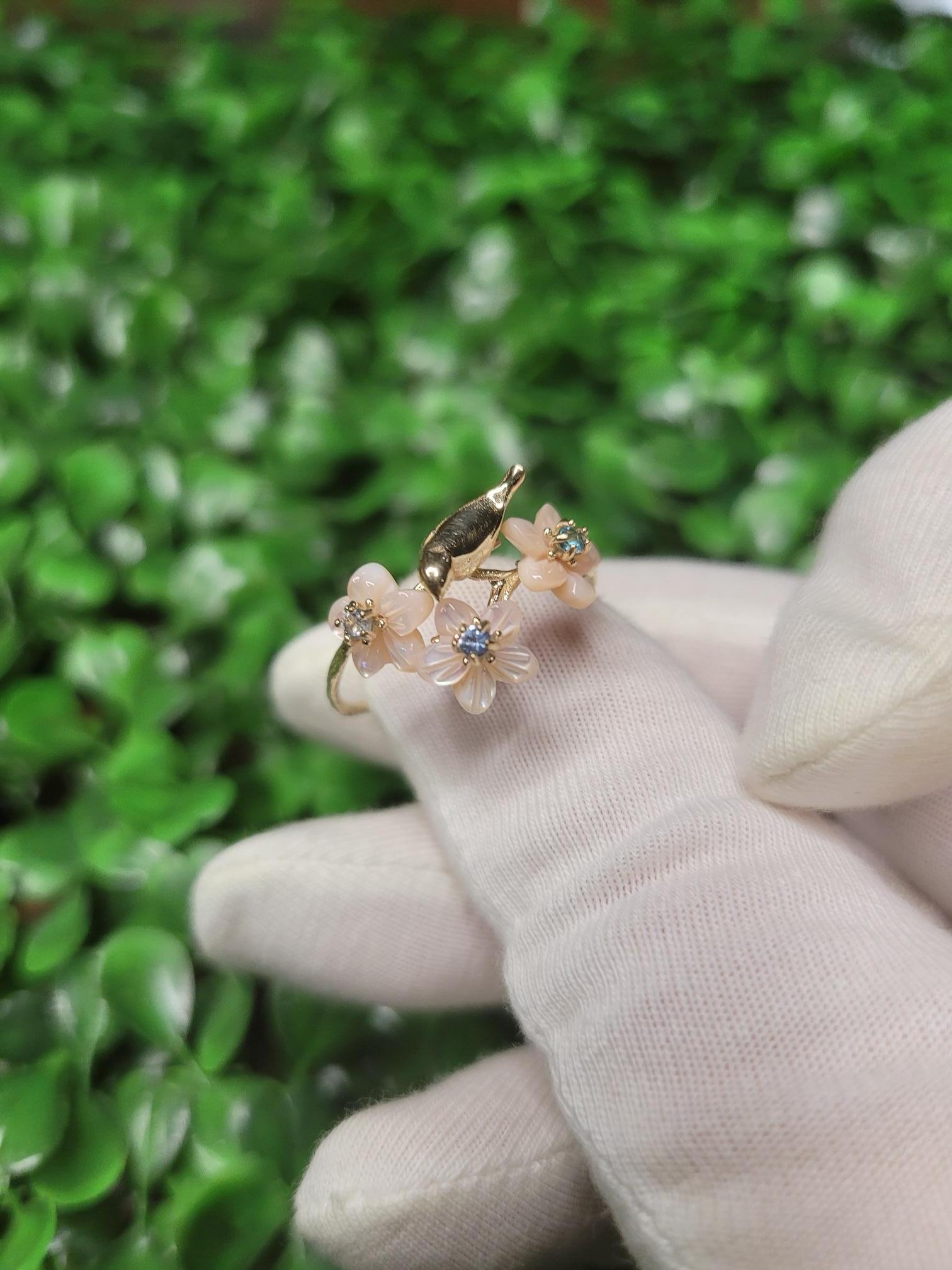 For Sale:  14k Gold Bird on Branch Ring 8