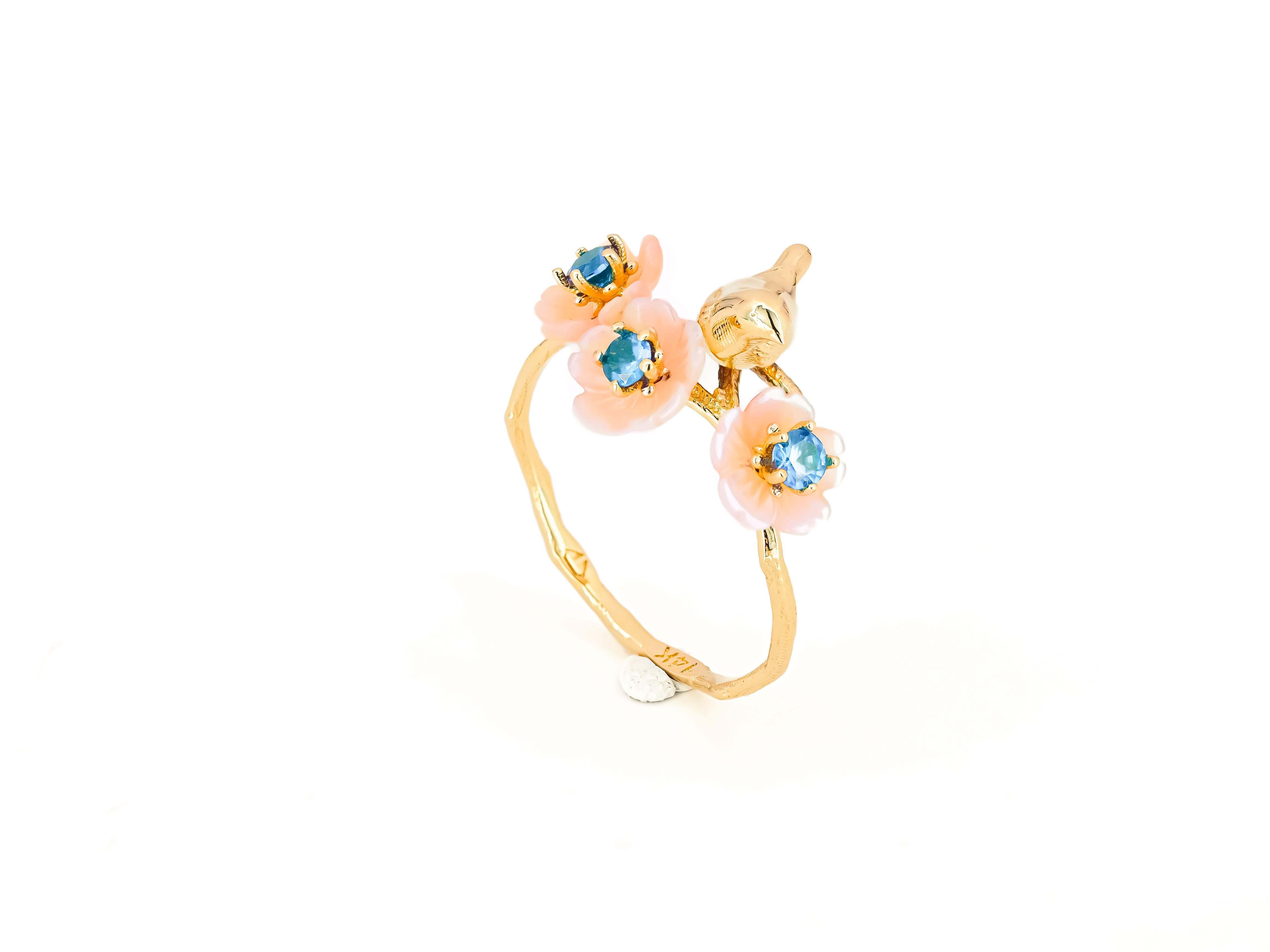 For Sale:  14k Gold Bird on Branch Ring 10