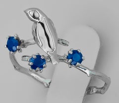 Bird on Branch 14k gold Ring with Sapphires