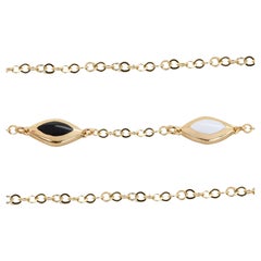 14k Gold Black and White Enameled Oval Shaped Charm Dainty Bracelet