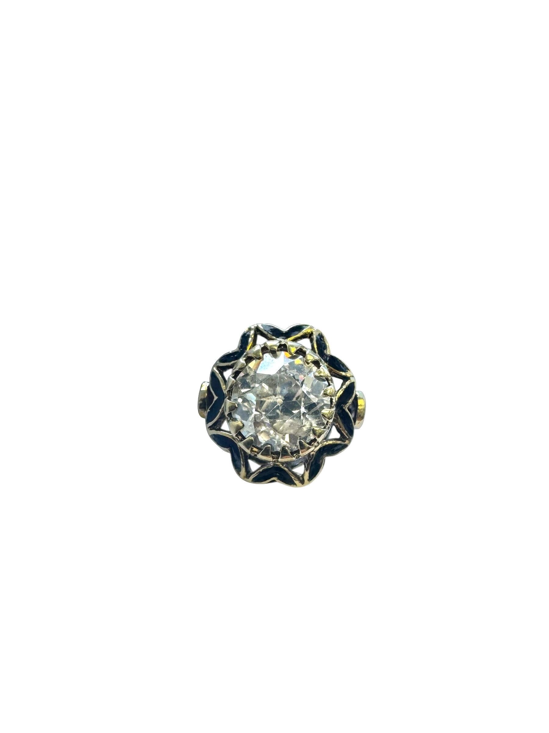 Anello in oro 14K e smalto nero con diamante taglio vecchia miniera da 2,65 carati in vendita 2