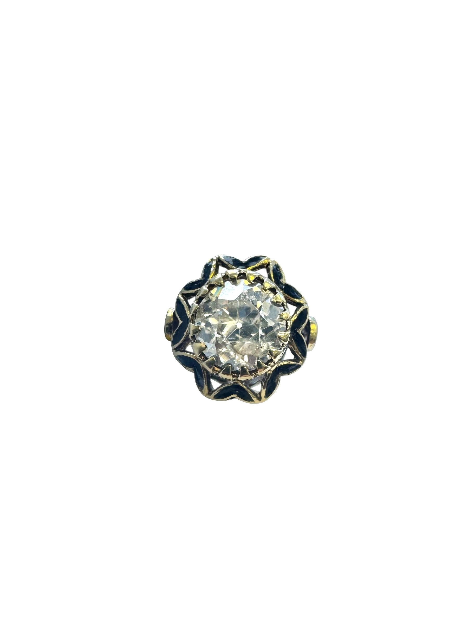 Anello in oro 14K e smalto nero con diamante taglio vecchia miniera da 2,65 carati in vendita 3