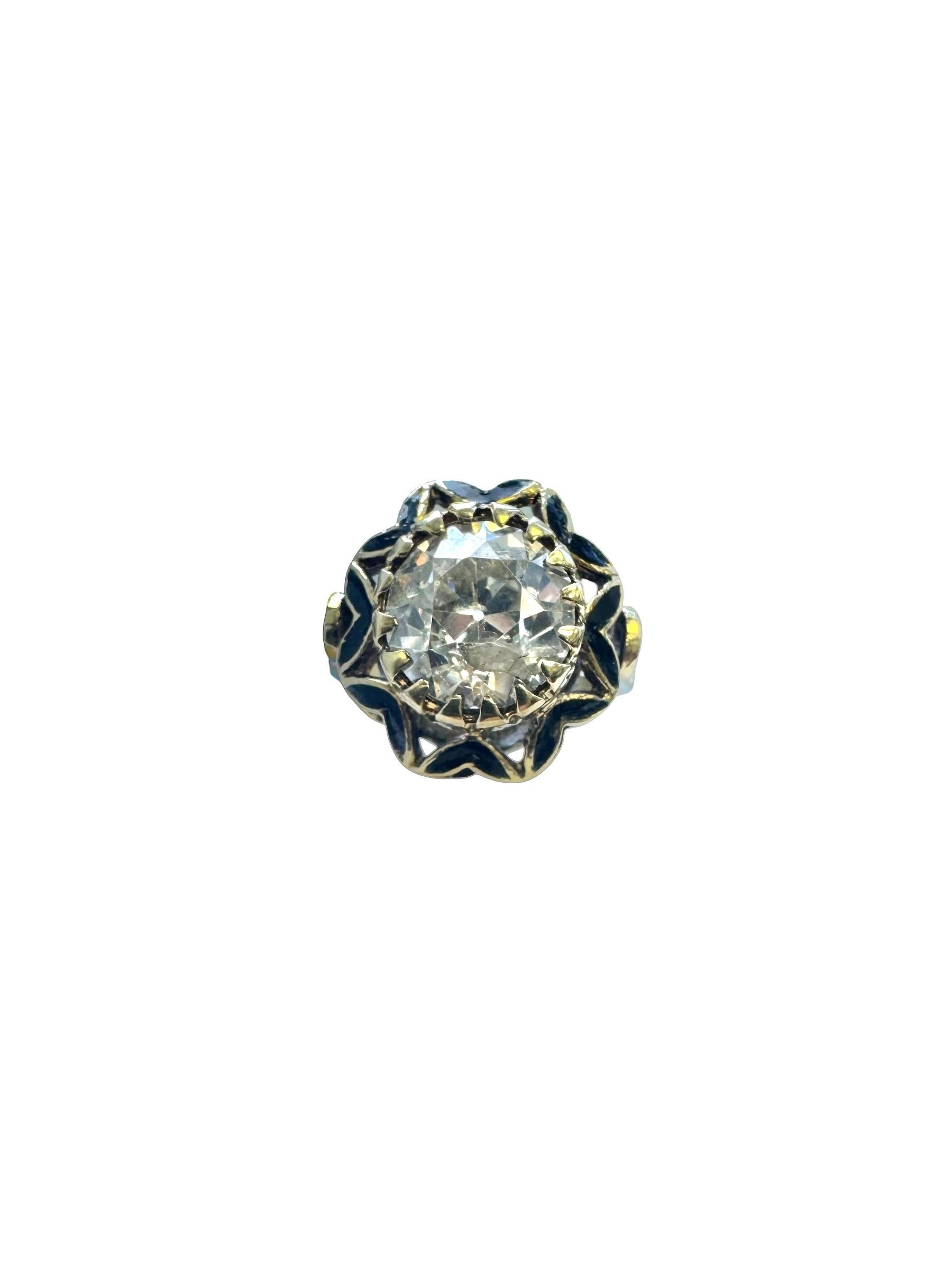 Anello in oro 14K e smalto nero con diamante taglio vecchia miniera da 2,65 carati in vendita 4
