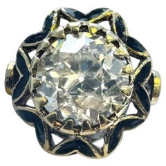 Anello in oro 14K e smalto nero con diamante taglio vecchia miniera da 2,65 carati