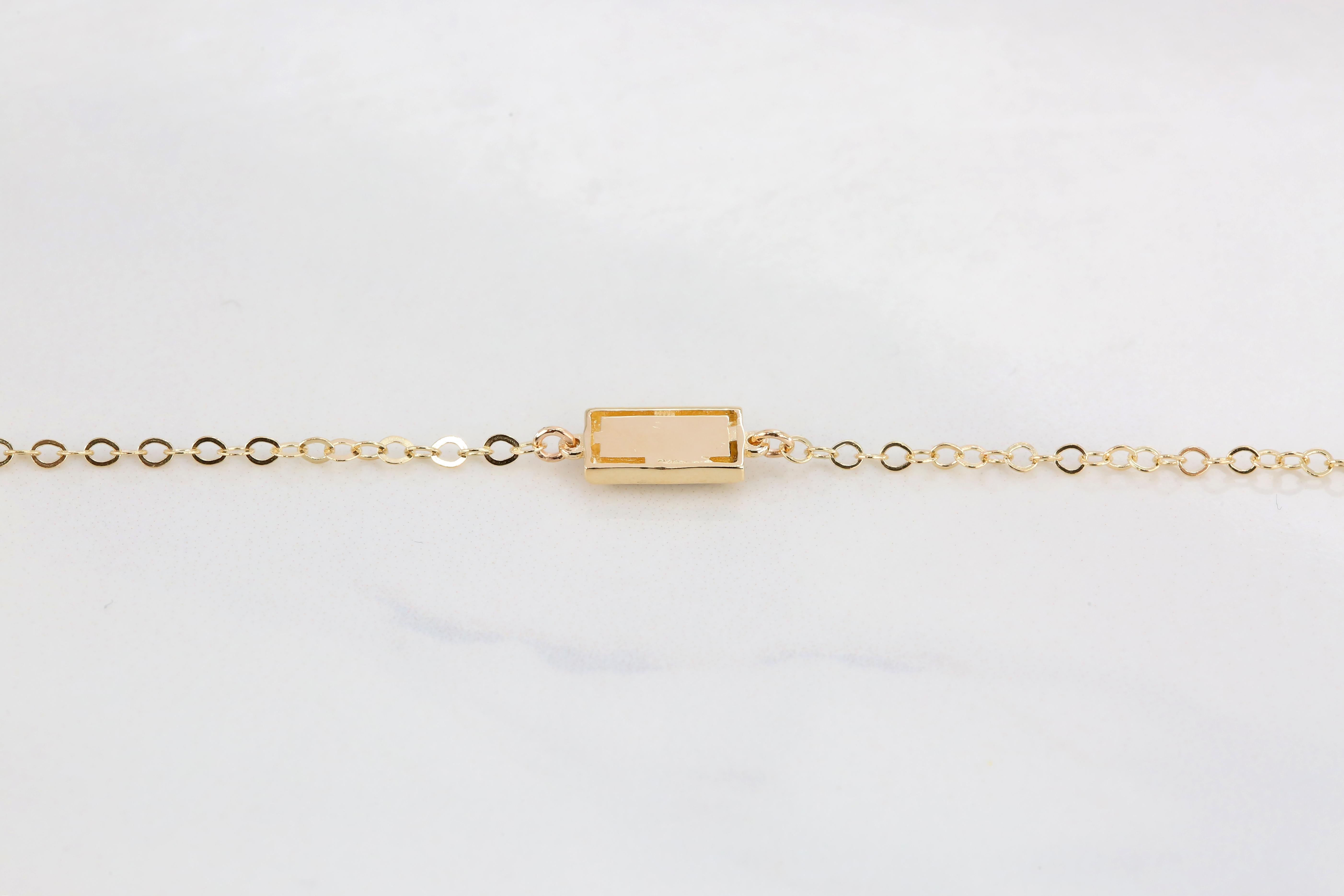 14K Gold Black Enameled Rectangle Shaped Charm Dainty Bracelet For Sale 2