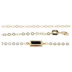 14K Gold Black Enameled Rectangle Shaped Charm Dainty Bracelet