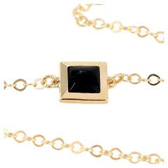 14K Gold Black Enameled Square Shaped Charm Dainty Bracelet