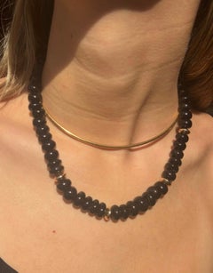 14k Gold Black Onyx Beaded Necklace, 15-17.5 Inches