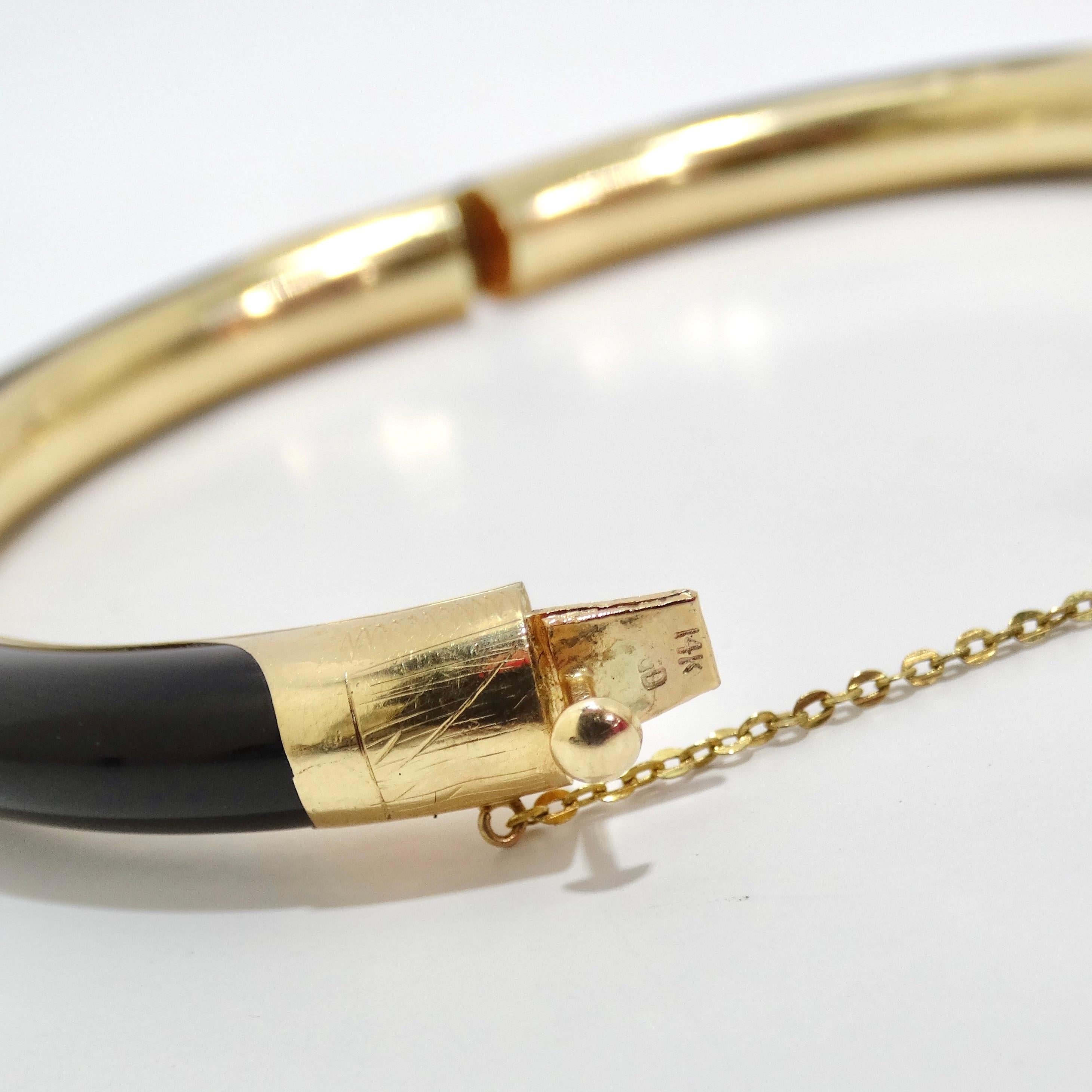 14K Gold Black Onyx Hinged Bangle Bracelet 6