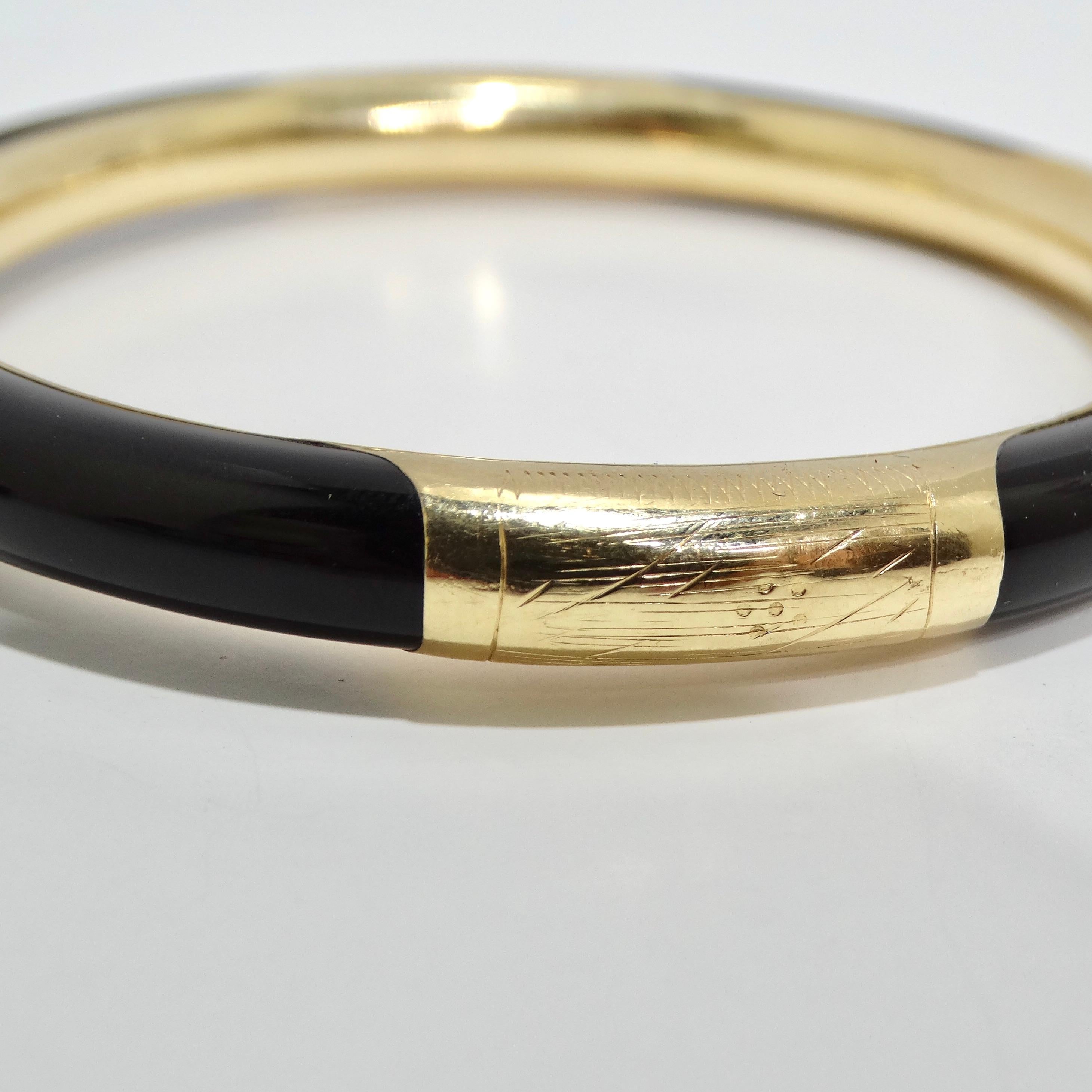 14K Gold Black Onyx Hinged Bangle Bracelet 1