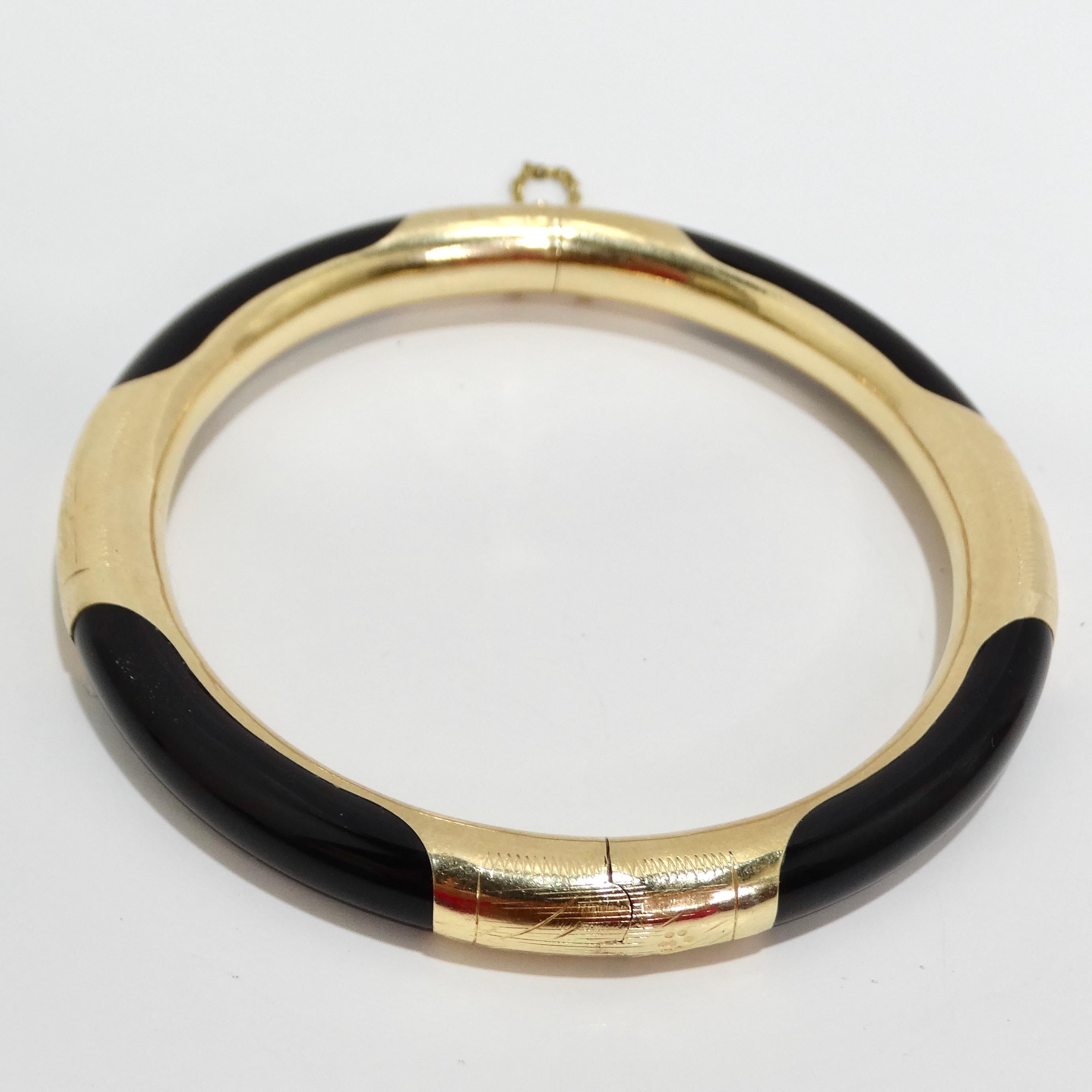 14K Gold Black Onyx Hinged Bangle Bracelet 2