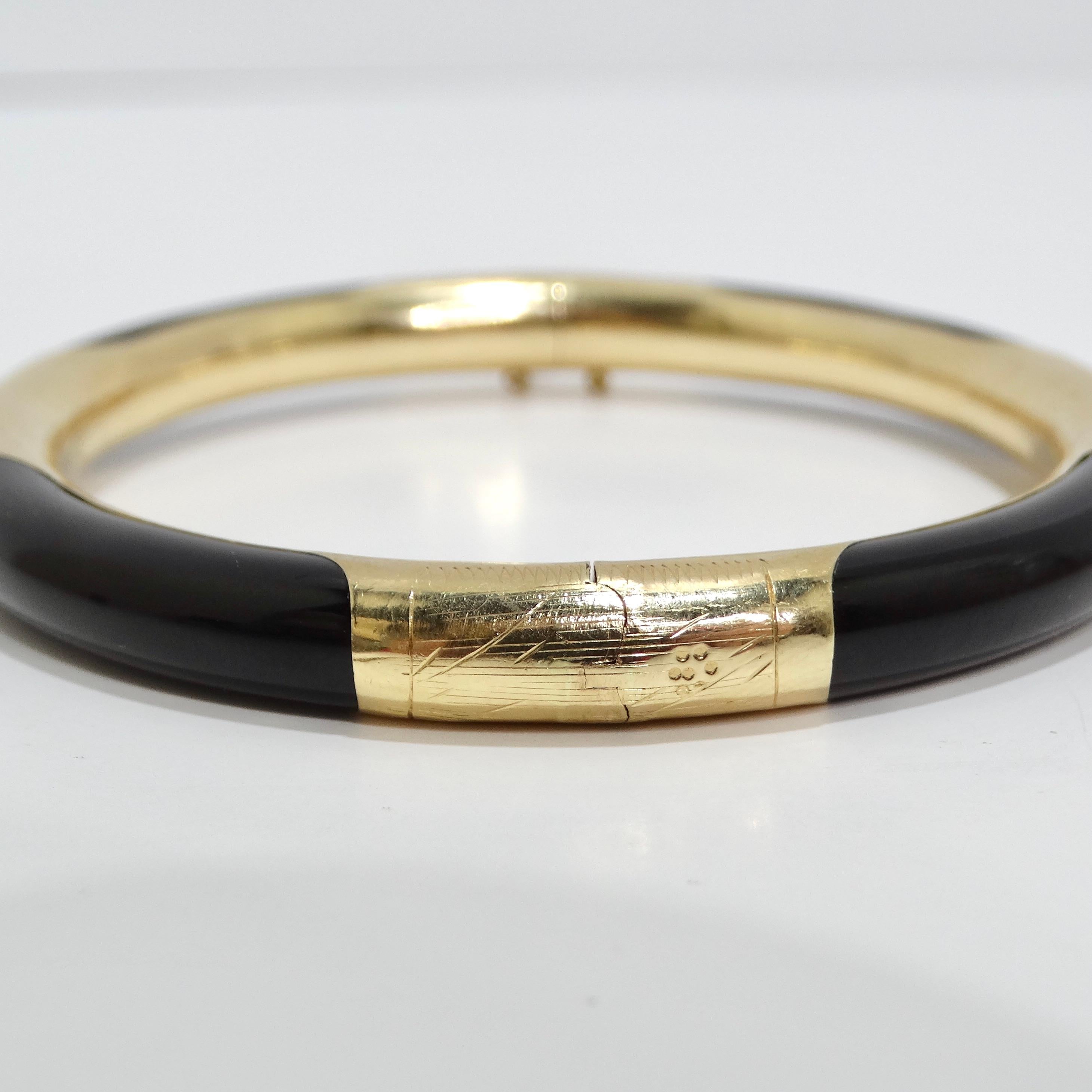 14K Gold Black Onyx Hinged Bangle Bracelet 3