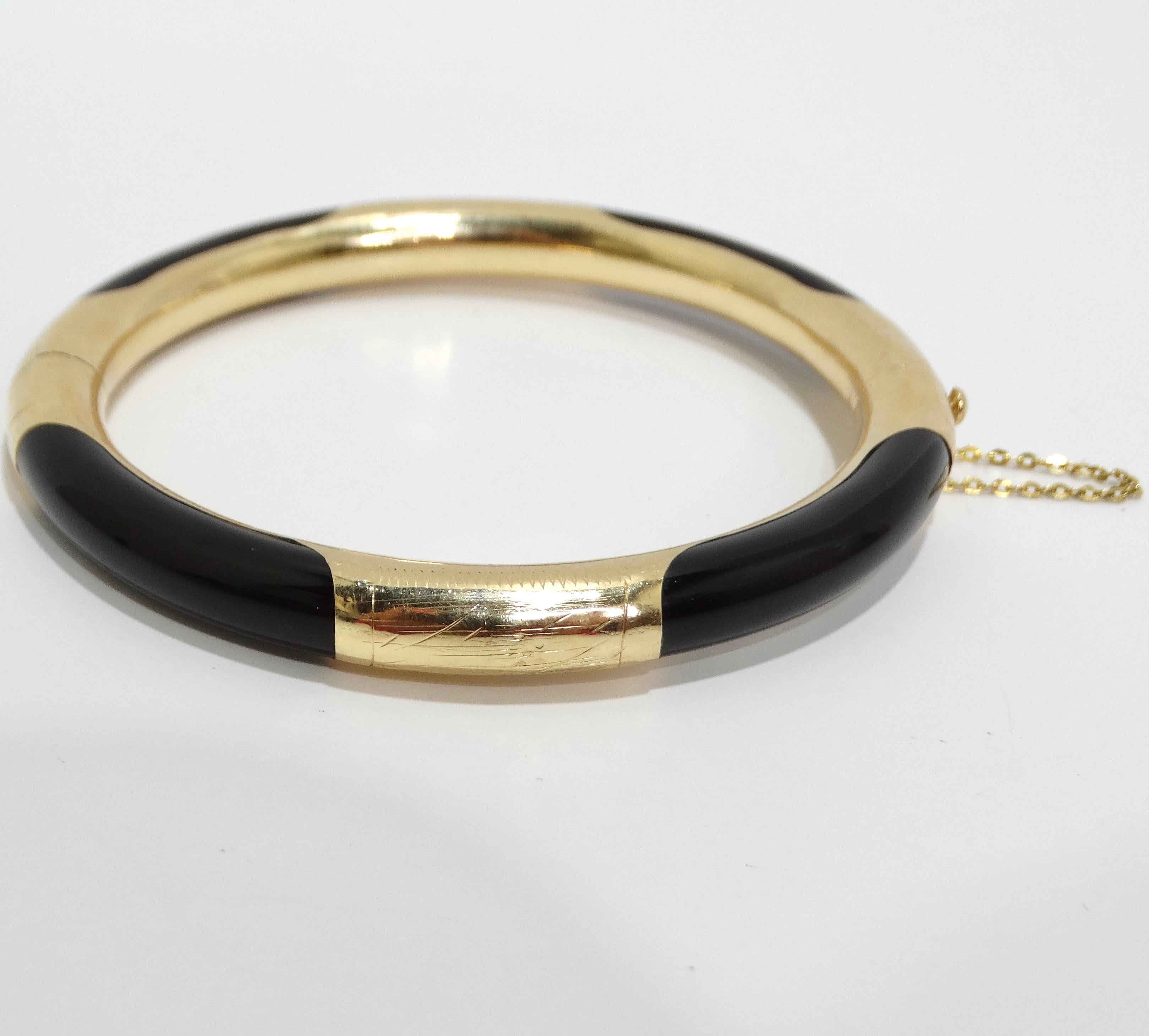 14K Gold Black Onyx Hinged Bangle Bracelet 4