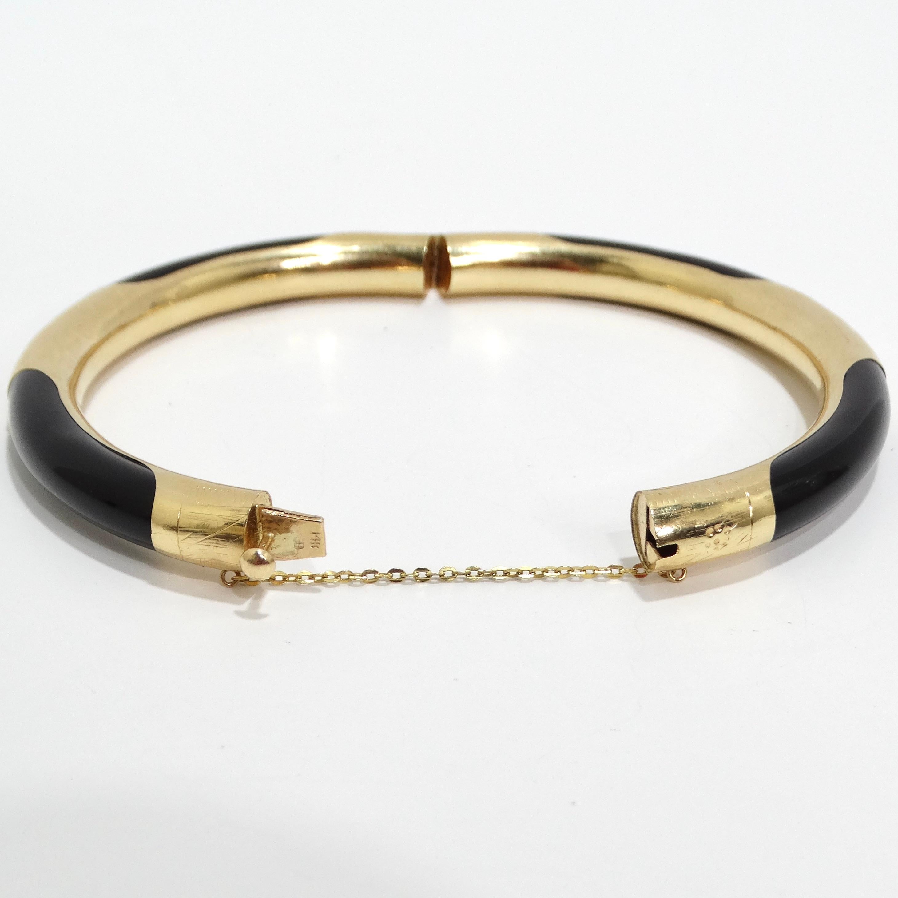 14K Gold Black Onyx Hinged Bangle Bracelet 5