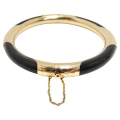 Retro 14K Gold Black Onyx Hinged Bangle Bracelet