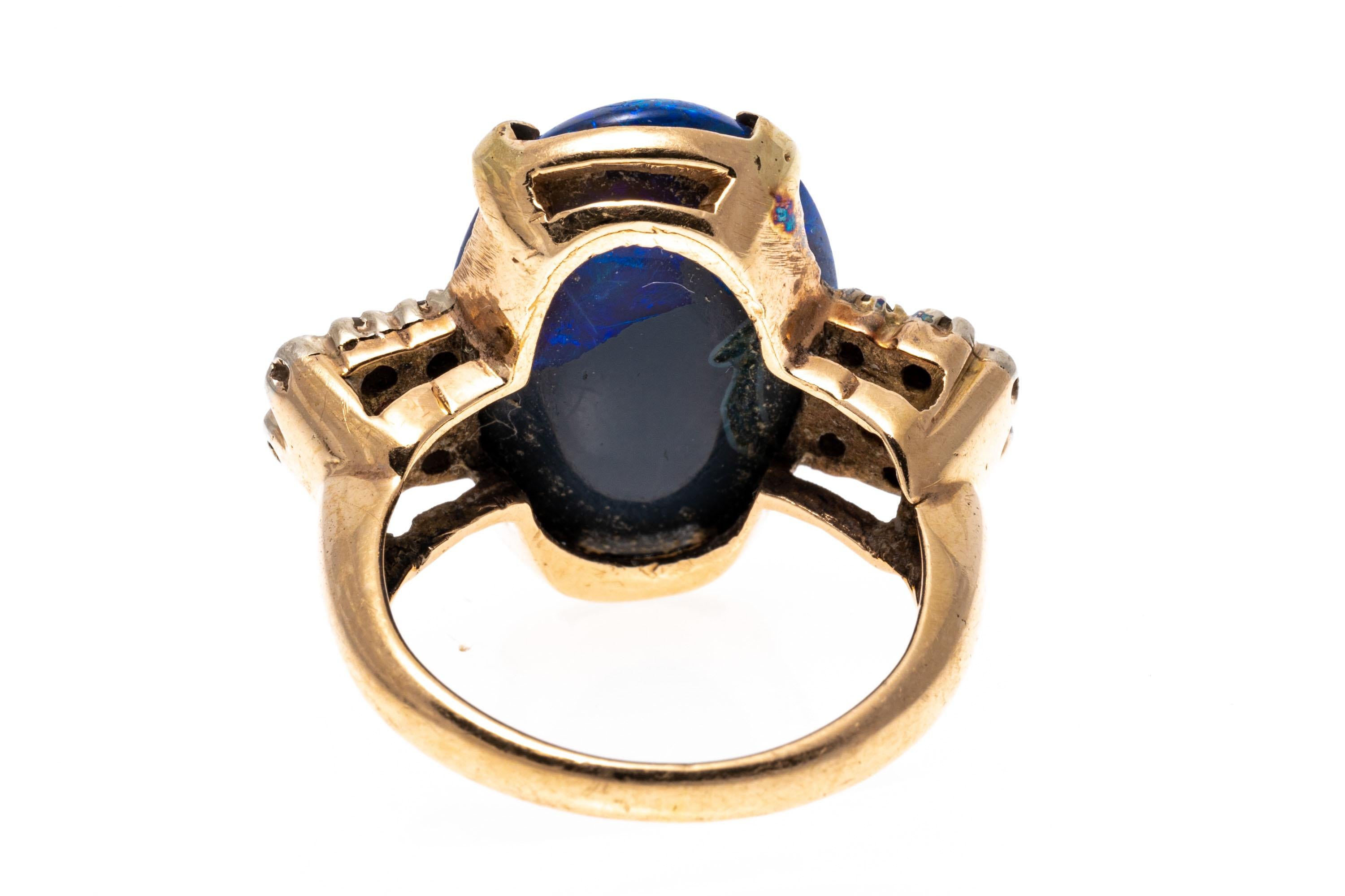 Cabochon 14k Gold Black Opal, Ruby And Diamond Ring, Size 5.5 For Sale